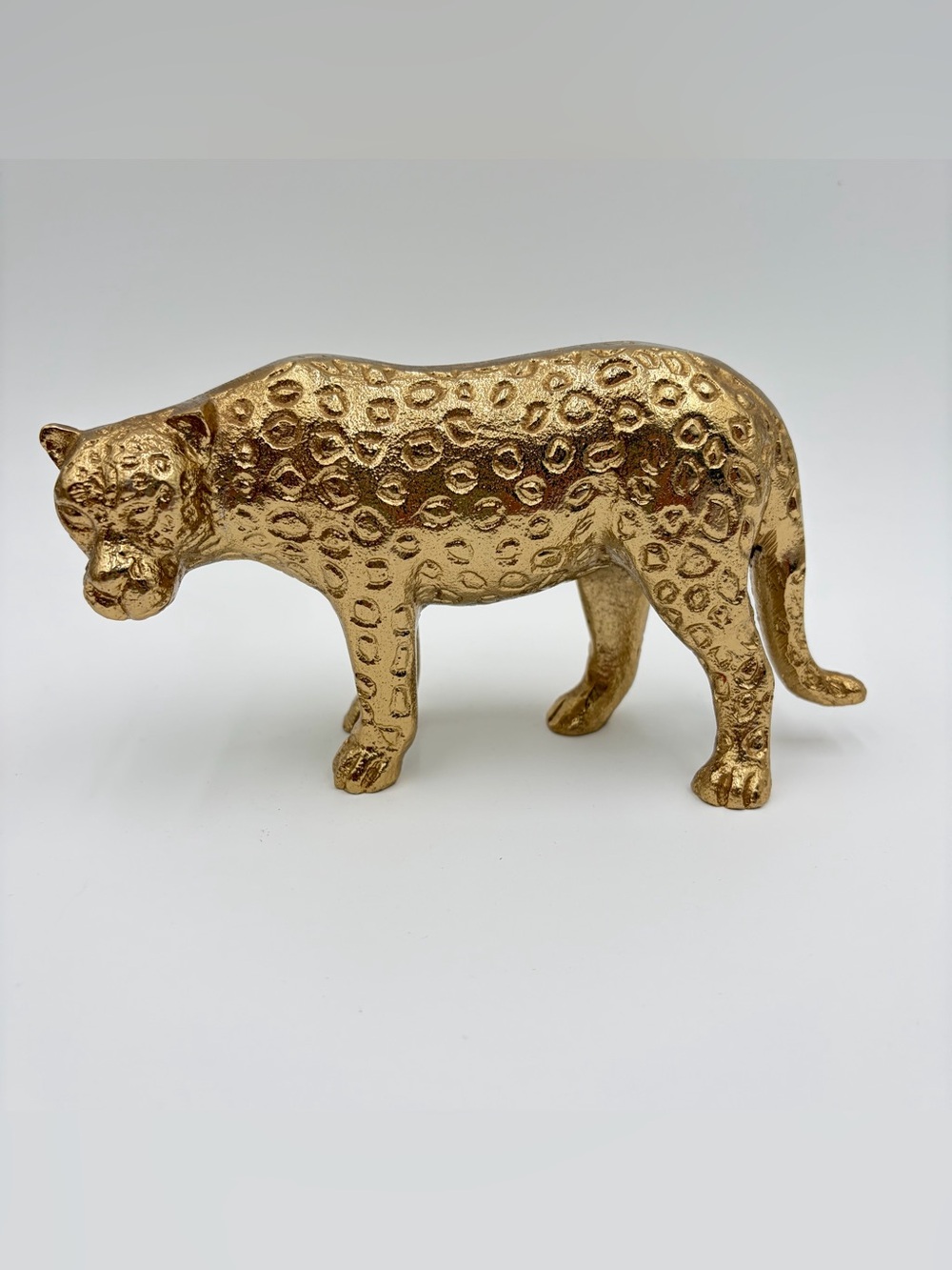 Gold Finish Metal Cheetah Leopard Big Cat Animal Decor Figurine